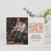 Retro Groovy Foto Weihnachtsfeiertage Redewendunge Karte (Stehend Vorderseite)