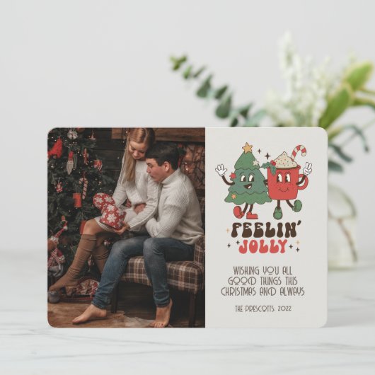 Retro Groovy Foto Weihnachtskarten Karte (Stehend Vorderseite)