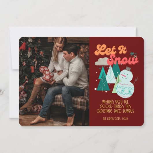 Retro Groovy Foto Weihnachtsschnee Karte (Vorderseite)