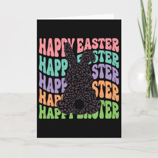 Retro Groovy Frohe Ostern Leopard Hase Frauen Gir Karte (Vorderseite)