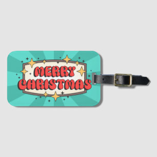 Retro groovy Frohe Weihnachten Text Gepäckanhänger