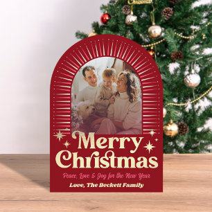 Retro Groovy Frohe Weihnachts Foto Weihnachtskarte Einladung