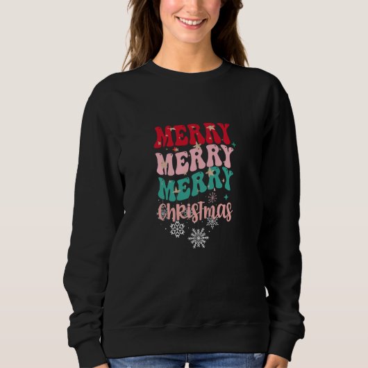 Retro Groovy Frohe Weihnachts Wavy Text Sweatshirt (Vorderseite)