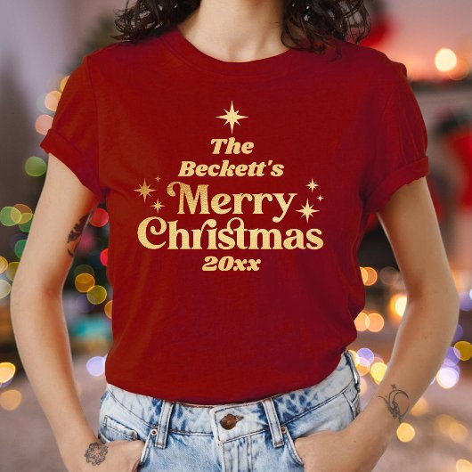 Retro Groovy Frohe Weihnachtsfamilie T-Shirt