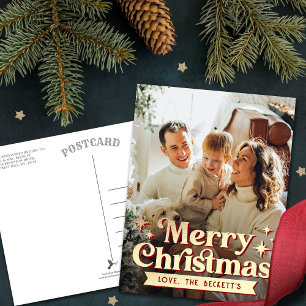 Retro Groovy Frohe Weihnachtsfeier Foto Feiertagspostkarte