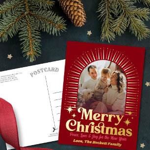 Retro Groovy Frohe Weihnachtsfeier Foto Folien Feiertagspostkarte