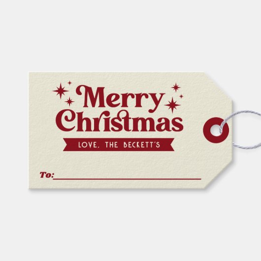 Retro Groovy Frohe Weihnachtsferien Geschenkanhänger (Vorderseite (Horizontal))