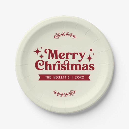 Retro Groovy Frohe Weihnachtsferien Pappteller (Vorderseite)