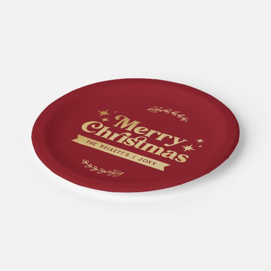 Retro Groovy Frohe Weihnachtsferien Pappteller (Schrägansicht)