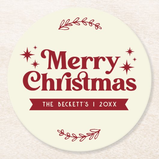 Retro Groovy Frohe Weihnachtsferien Runder Pappuntersetzer (Vorderseite)