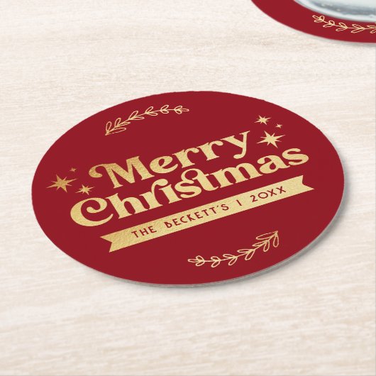 Retro Groovy Frohe Weihnachtsferien Runder Pappuntersetzer (Angewinkelt)