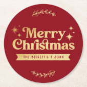 Retro Groovy Frohe Weihnachtsferien Runder Pappuntersetzer (Vorderseite)