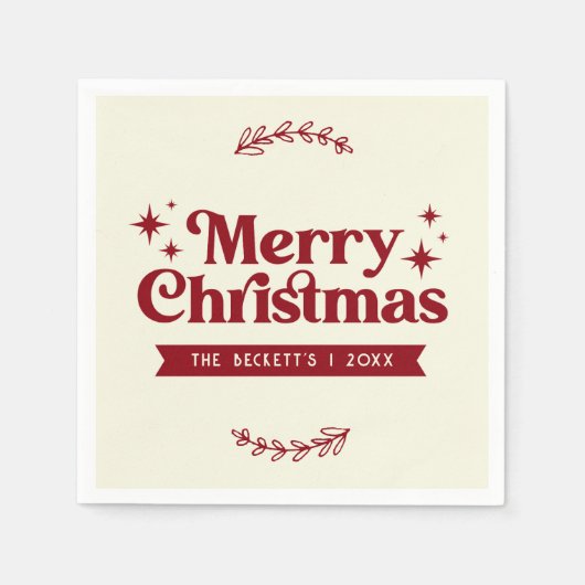 Retro Groovy Frohe Weihnachtsferien Serviette (Vorderseite)