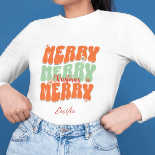 Retro Groovy Frohe Weihnachtsschrift Orange Name Sweatshirt