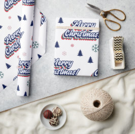 Retro Groovy Frohe Weihnachtstypografie 70 Geschenkpapier