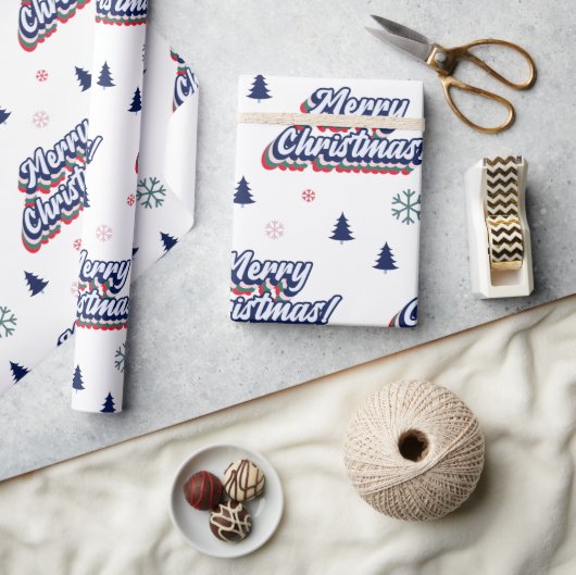 Retro Groovy Frohe Weihnachtstypografie 70 Geschenkpapier (Kunsthandwerk)