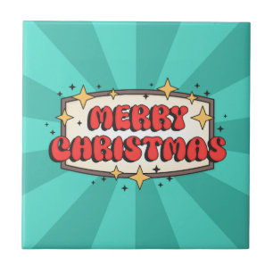 Retro Groovy fröhlicher Weihnachtstext Fliese