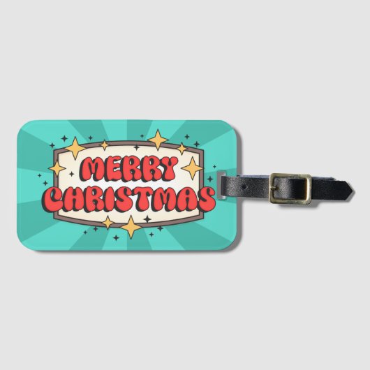 Retro Groovy fröhlicher Weihnachtstext Gepäckanhänger (Vorderseite (Horizontal))