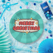 Retro Groovy fröhlicher Weihnachtstext Pappteller (Party)