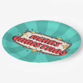 Retro Groovy fröhlicher Weihnachtstext Pappteller (Schrägansicht)