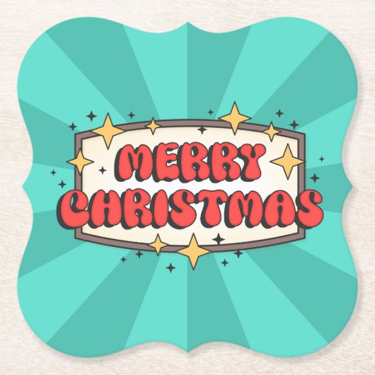 Retro Groovy fröhlicher Weihnachtstext Untersetzer (Vorderseite)