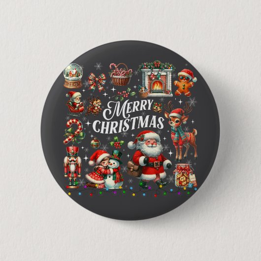 Retro Groovy Frory Christmas Vibes Ugly Button (Vorderseite)