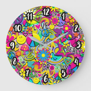 Retro Groovy FUN 60er Jahre Liebe Bunt Funky Große Wanduhr