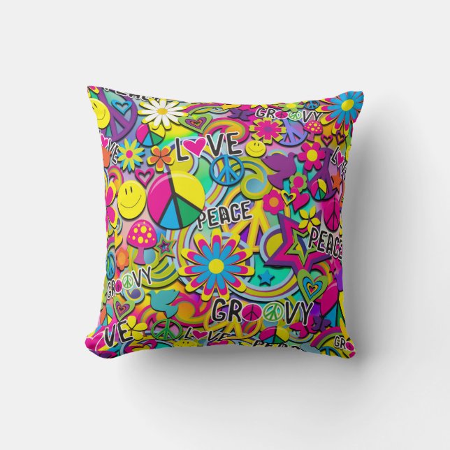Retro Groovy FUN 60er Jahre Liebe Colorful Funky Kissen (Vorderseite)