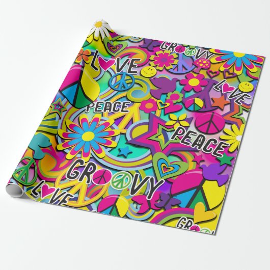 Retro Groovy FUN 60er Liebe Geburtstagsparty Geschenkpapier (Ungerollt)