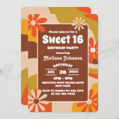 Retro Groovy Funky Colorful Hippie Blume Sweet 16 Einladung (Vorne/Hinten)