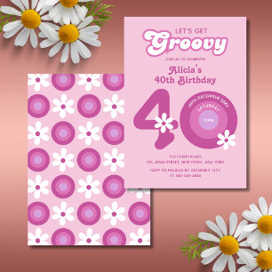 Retro Groovy Gänseblümchen Fette Rosa 40. Geburtst Einladung