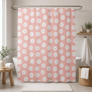Retro Groovy Gänseblümchen Floral Pastell Rosa Duschvorhang