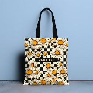 Retro Groovy Gänseblümchen Karo Muster Geschenk mi Tasche