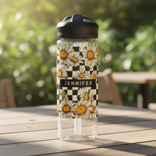 Retro Groovy Gänseblümchen Karo Muster personalisi Trinkflasche