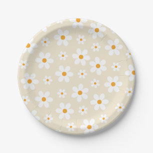 Retro Groovy Gänseblümchen-Tan-Birthday Pappteller