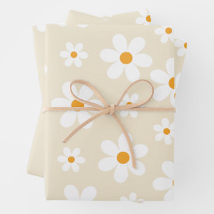 Retro Groovy Gänseblümchen-Tan Geburtstagsgeschenk Geschenkpapier Set