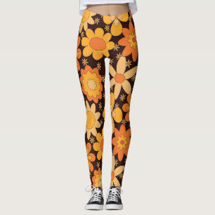 Retro Groovy Gelbe und Orange Blumen  Leggings