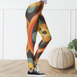 Retro Groovy Geometric Orange Leggings