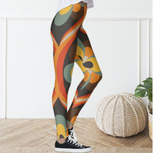 Retro Groovy Geometric Orange Leggings