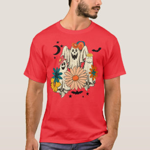 Retro Groovy Ghost Floral Halloween Spooky Saison T-Shirt