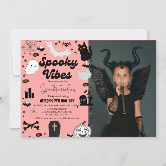 Retro Groovy Ghost Halloween Spooky vibes Birthday Einladung (Vorderseite)