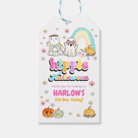 Retro Groovy Ghost Hippie Halloween Geburtstag Geschenkanhänger (Vorderseite)