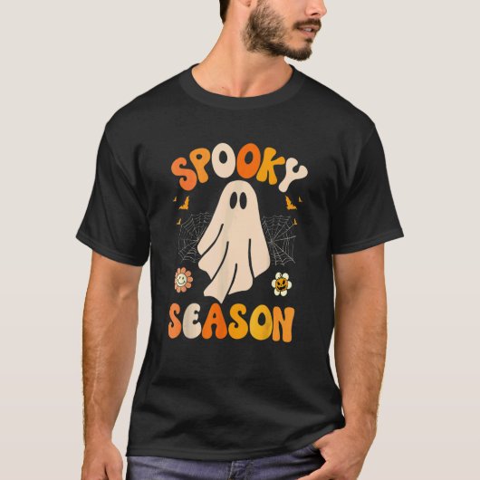 Retro Groovy Ghost Spooky Season Lazy Halloween Co T-Shirt (Vorderseite)
