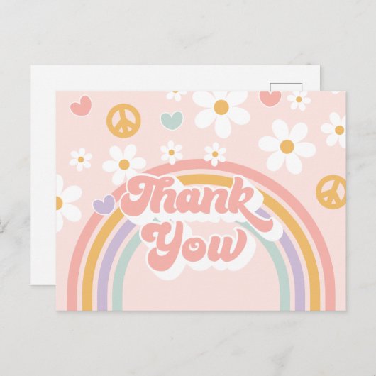 Retro Groovy Girl Rainbow Postkarte (Vorne/Hinten)