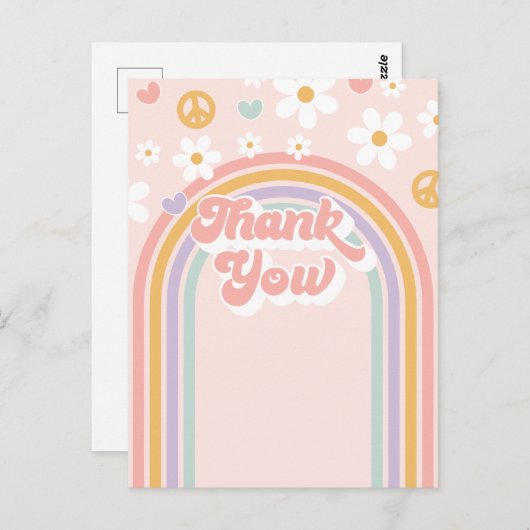 Retro Groovy Girl Rainbow Postkarte (Vorne/Hinten)