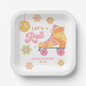 Retro Groovy Girl Roller Skaten Birthday Party Pappteller (Vorderseite)