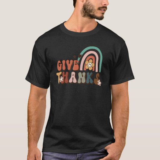 Retro Groovy Give Thanks Rainbow Flower Fall Thank T-Shirt (Vorderseite)