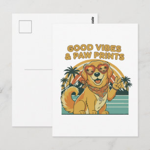 Retro Groovy Golden Retriever Hund Frieden & Liebe Postkarte