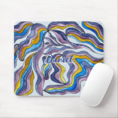 Retro Groovy Green Blue Lila Wavy Script Name Mousepad (Mit Mouse)