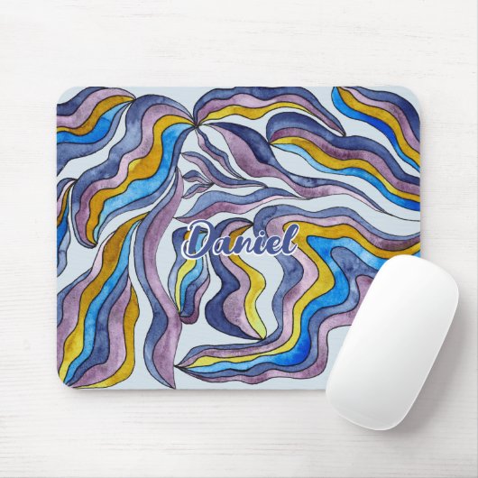 Retro Groovy Green Blue Lila Wavy Script Name Mousepad (Mit Mouse)